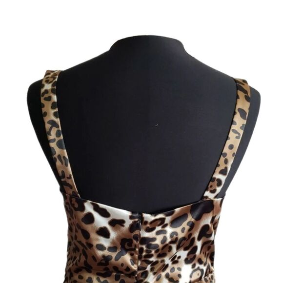 Suzy Chin NWOT Leopard Print Satin Stretch Sleeveless Pencil Dress, Size 6 - Picture 3 of 7